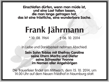 Traueranzeige von Frank Jährmann von Mitteldeutsche Zeitung Naumburg/Nebra