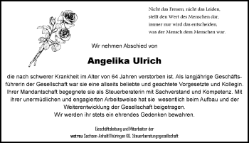 Traueranzeige von Angelika Ulrich von Mitteldeutsche Zeitung
