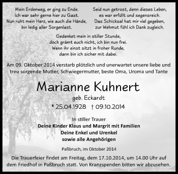 Traueranzeige von Marianne Kuhnert von Mitteldeutsche Zeitung Sangerhausen