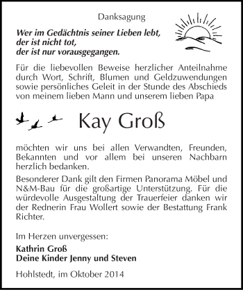 Traueranzeige von Kay Groß von Mitteldeutsche Zeitung Sangerhausen