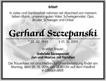Traueranzeige von Gerhard Szczepanski von Mitteldeutsche Zeitung Halle/Saalkreis