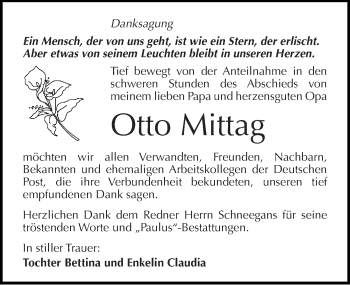 Traueranzeige von Otto Mittag von Mitteldeutsche Zeitung Halle/Saalkreis