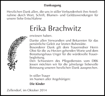 Traueranzeige von Erika Brachwitz von Mitteldeutsche Zeitung Wittenberg