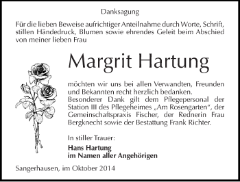 Traueranzeige von Margrit Hartung von Mitteldeutsche Zeitung Sangerhausen