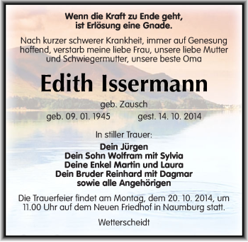 Traueranzeige von Edith Issermann von Mitteldeutsche Zeitung Naumburg/Nebra