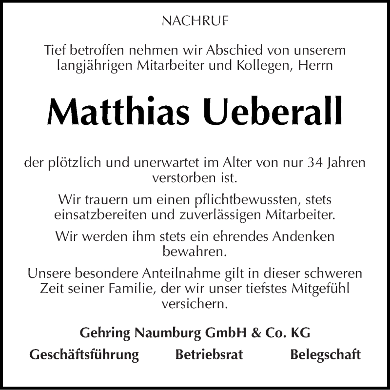  Traueranzeige für Matthias Ueberall vom 18.10.2014 aus Mitteldeutsche Zeitung Naumburg/Nebra