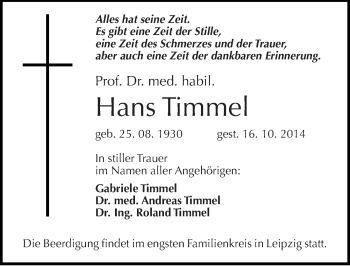 Traueranzeige von Hans Timmel von Mitteldeutsche Zeitung Halle/Saalkreis