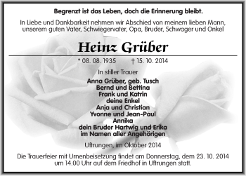 Traueranzeige von Heinz Grüber von Mitteldeutsche Zeitung Sangerhausen