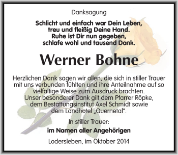 Traueranzeige von Werner Bohne von Mitteldeutsche Zeitung Merseburg/Querfurt