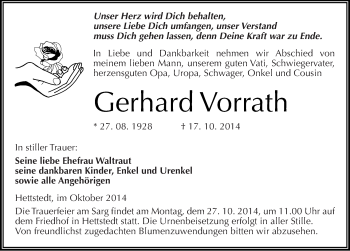 Traueranzeige von Gerhard Vorrath von Mitteldeutsche Zeitung Merseburg/Querfurt