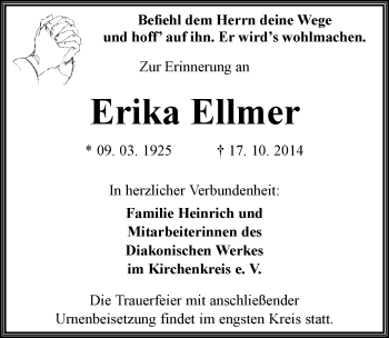 Traueranzeige von Erika Ellmer von Mitteldeutsche Zeitung Dessau-Roßlau