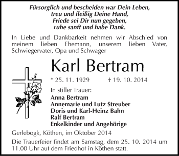 Traueranzeige von Karl Bertram von Mitteldeutsche Zeitung