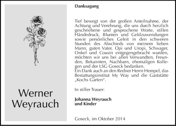 Traueranzeige von Werner Weyrauch von Mitteldeutsche Zeitung Weißenfels