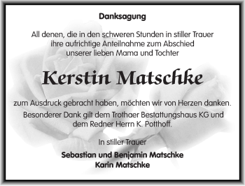 Traueranzeige von Kerstin Matschke von Mitteldeutsche Zeitung Halle/Saalkreis
