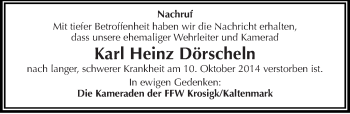 Traueranzeige von Karl Heinz Dörscheln von Mitteldeutsche Zeitung Halle/Saalkreis