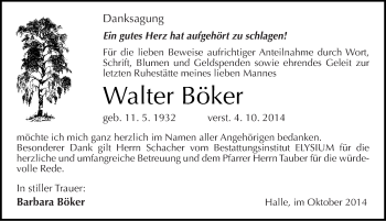Traueranzeige von Walter Böker von Mitteldeutsche Zeitung Halle/Saalkreis