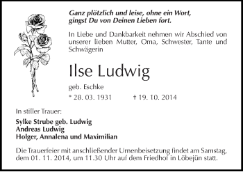 Traueranzeige von Ilse Ludwig von Mitteldeutsche Zeitung Halle/Saalkreis