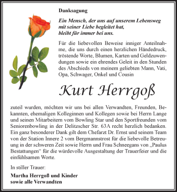 Traueranzeige von Kurt Herrgoß von Mitteldeutsche Zeitung Halle/Saalkreis