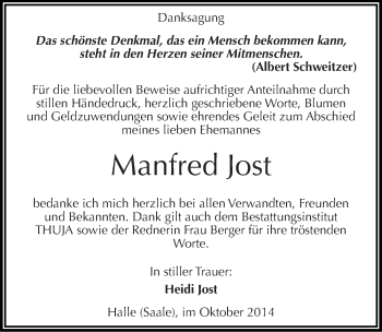 Traueranzeige von Manfred Jost von Mitteldeutsche Zeitung Halle/Saalkreis