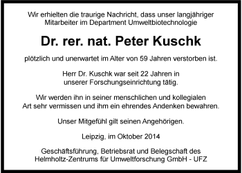 Traueranzeige von Peter Kuschk von Mitteldeutsche Zeitung