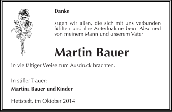 Traueranzeige von Martin Bauer von Mitteldeutsche Zeitung Mansfelder Land