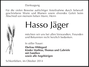 Traueranzeige von Hasso Jäger von Mitteldeutsche Zeitung Weißenfels