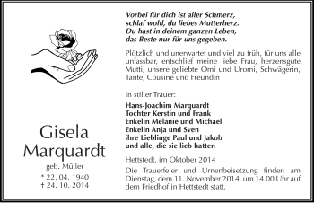 Traueranzeige von Gisela Marquardt von Mitteldeutsche Zeitung Mansfelder Land