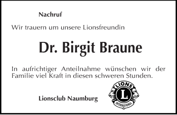 Traueranzeige von Birgit Braune von Mitteldeutsche Zeitung Naumburg/Nebra