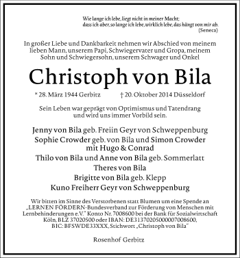 Traueranzeige von Christoph von Bila von Mitteldeutsche Zeitung Bernburg