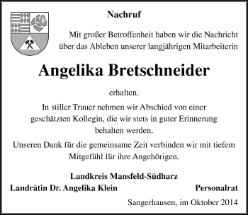 Traueranzeige von Angelika Bretschneider von Mitteldeutsche Zeitung