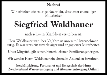 Traueranzeige von Siegfried Waldhauer von Mitteldeutsche Zeitung Quedlinburg