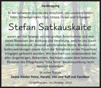 Traueranzeige von Stefan Satkauskaite von Mitteldeutsche Zeitung
