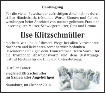 Traueranzeige von Ilse Klitzschmüller von WVG - Wochenspiegel NMB / WSF / ZTZ