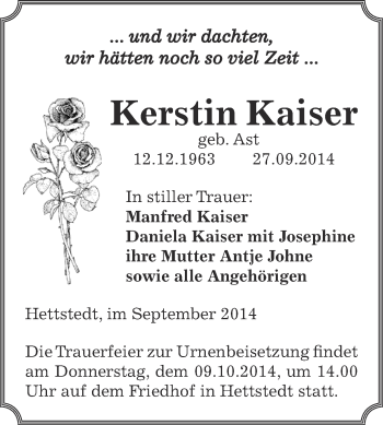 Traueranzeige von Kerstin Kaiser von Super Sonntag SGH Mansf. Land
