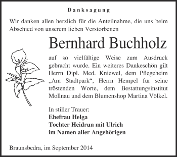 Traueranzeige von Bernhard Buchholz von WVG - Wochenspiegel Merseburg