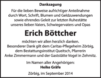 Traueranzeige von Erich Böttcher von Super Sonntag Dessau / Köthen