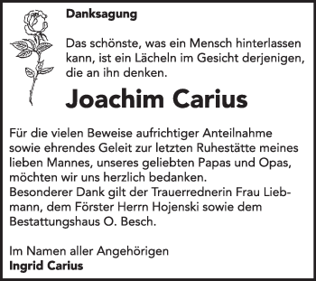 Traueranzeige von Joachim Carius von Super Sonntag Dessau / Köthen