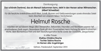 Traueranzeige von Helmut Rosche von Super Sonntag Merseburg