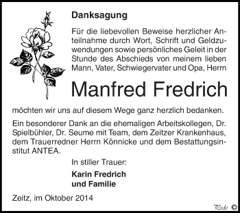Traueranzeige von Manfred Fredrich von Super Sonntag Zeitz