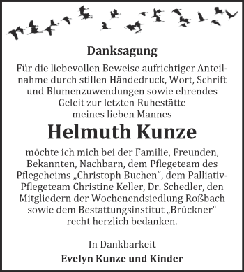 Traueranzeige von Helmuth Kunze von WVG - Wochenspiegel NMB / WSF / ZTZ
