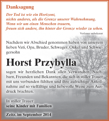 Traueranzeige von Horst Przybylla von Super Sonntag Zeitz
