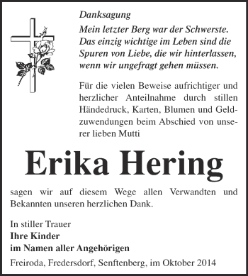 Traueranzeige von Erika Hering von WVG - Wochenspiegel NMB / WSF / ZTZ