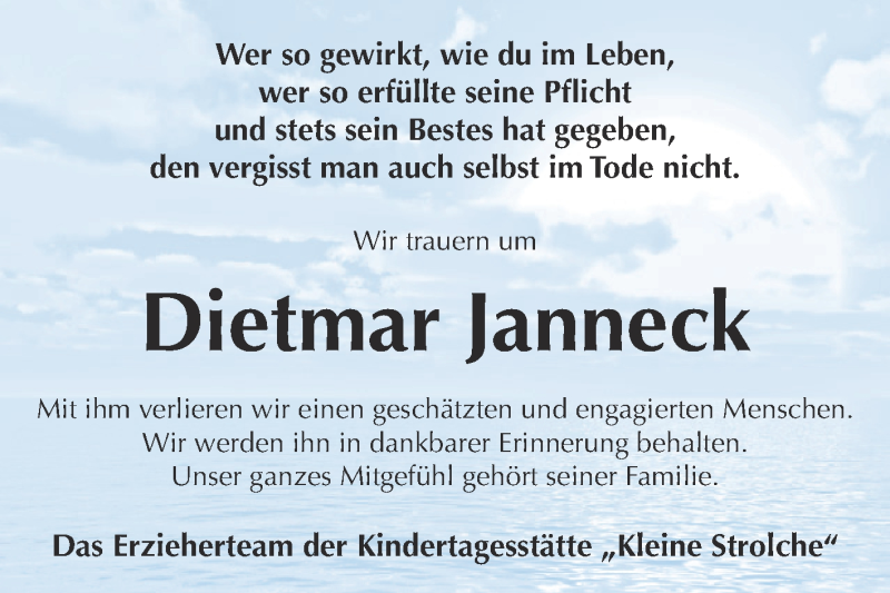  Traueranzeige für Dietmar Janneck vom 05.10.2014 aus Super Sonntag Zeitz