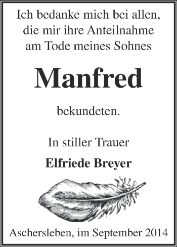 Traueranzeige von Manfred  von Super Sonntag Aschersleben