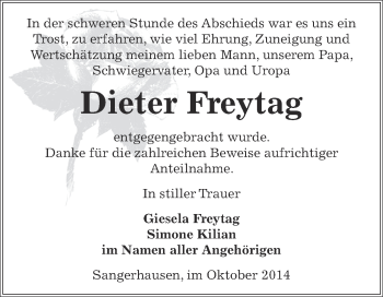 Traueranzeige von Dieter Freytag von Super Sonntag SGH Mansf. Land