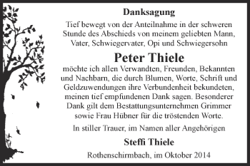 Traueranzeige von Peter Thiele von Wochenspiegel Mansfelder Land