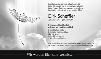 Traueranzeige von Dirk Scheffler von Super Sonntag Aschersleben