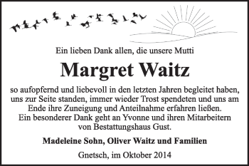 Traueranzeige von Margret Waitz von Super Sonntag Dessau / Köthen