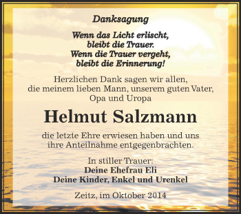 Traueranzeige von Helmut Salzmann von Super Sonntag Zeitz