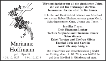 Traueranzeige von Marianne Hoffmann von Super Sonntag Merseburg